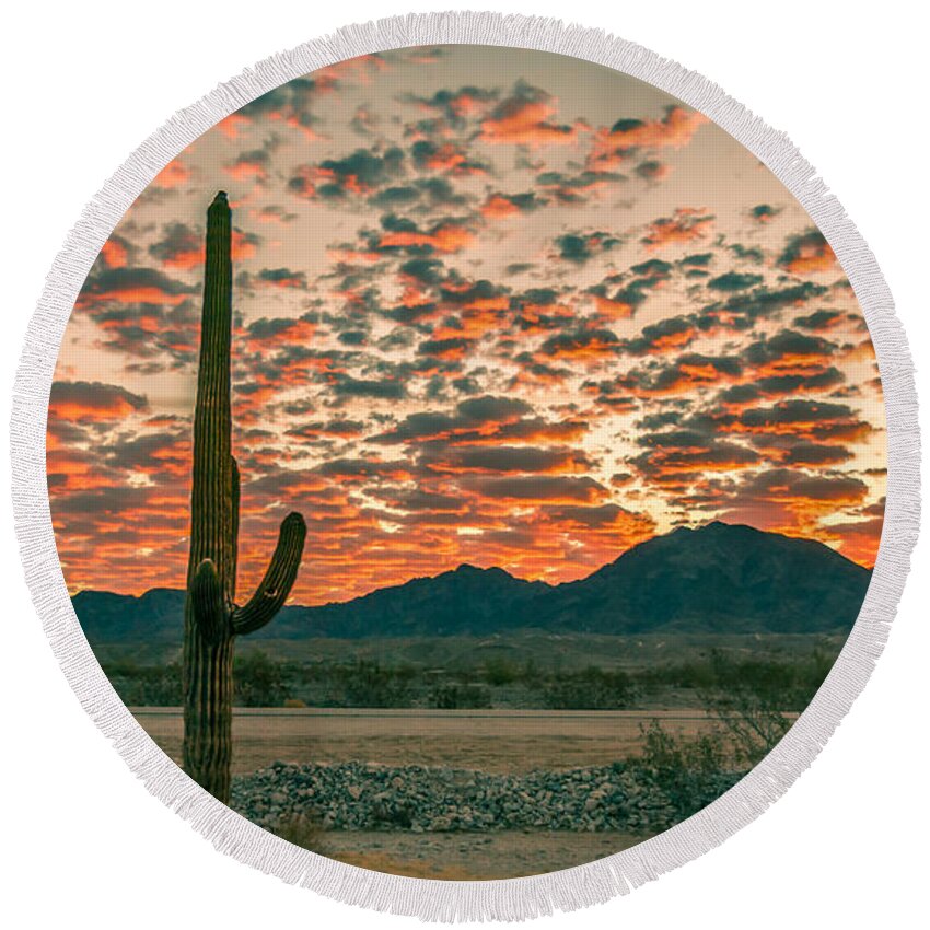 Saguaro Round Beach Towel featuring the photograph Sonoran Sunrise #1 by Robert Bales
