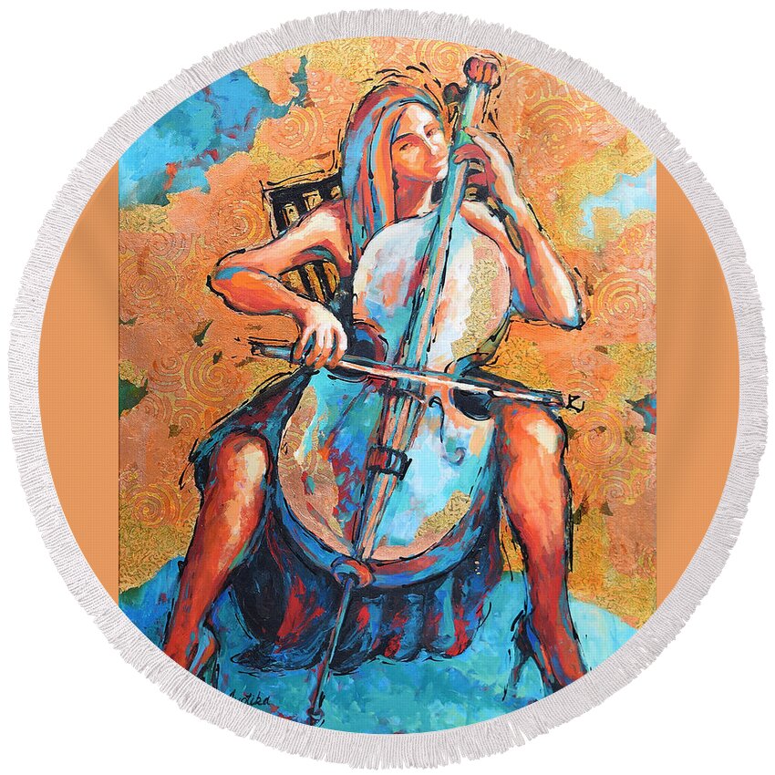 Music Round Beach Towel featuring the painting Soulful Harmony by Jyotika Shroff