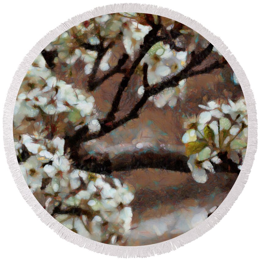 Flower Round Beach Towel featuring the painting Spring Blossoms #1 by Ann Powell