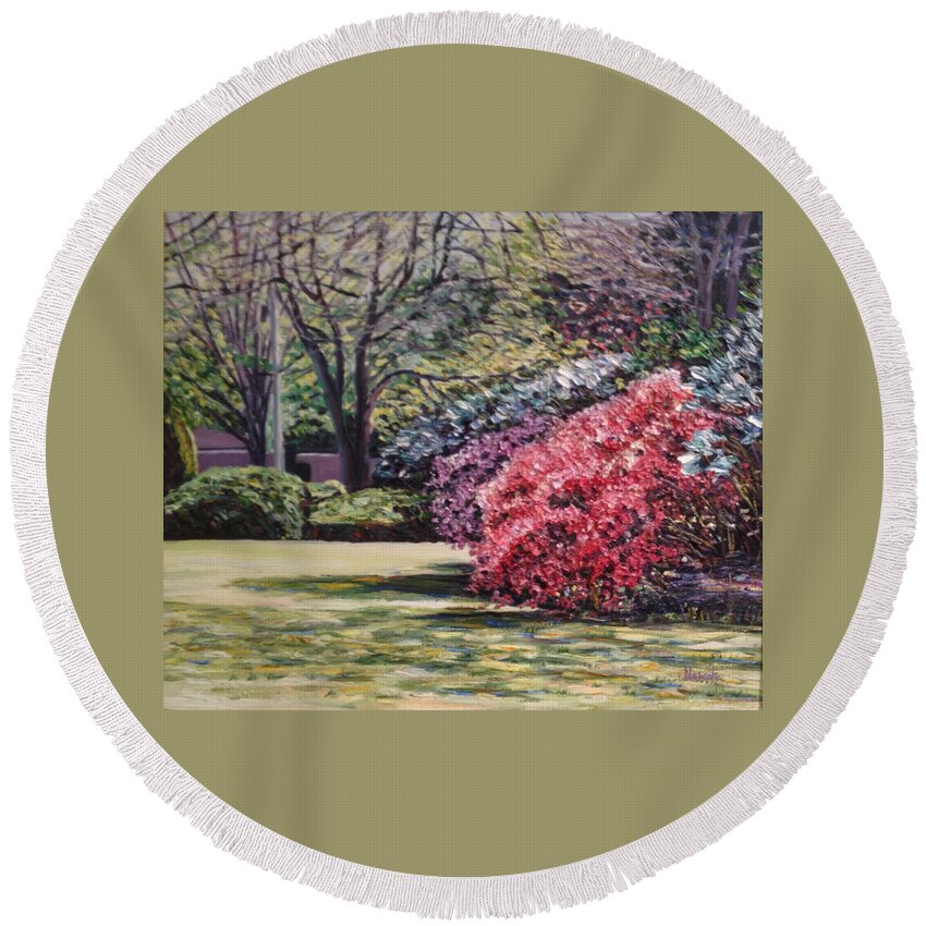 Park Round Beach Towel featuring the painting Spring Blossoms #1 by Richard Nowak