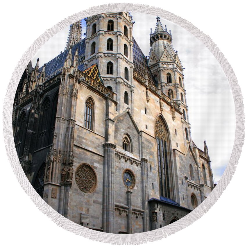 Arch Round Beach Towel featuring the photograph St Stephens Cathedral Vienna #2 by Angela Rath