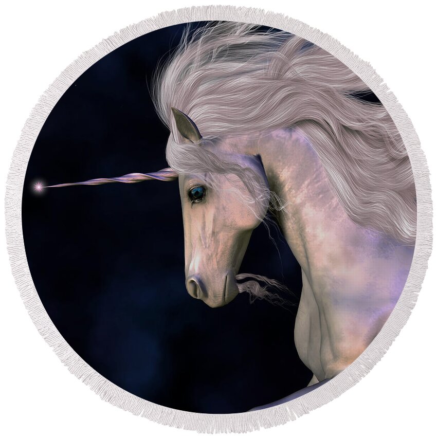 Unicorn Round Beach Towel featuring the painting Stallion by Corey Ford