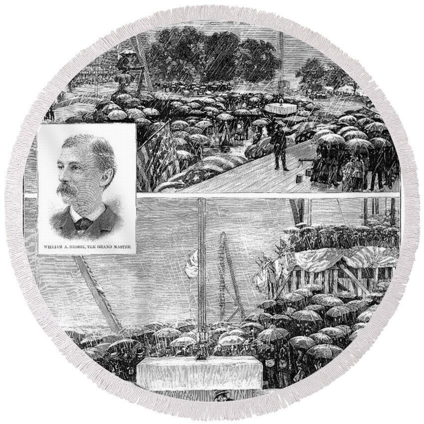 1884 Round Beach Towel featuring the photograph Statue Of Liberty, 1884 #1 by Granger