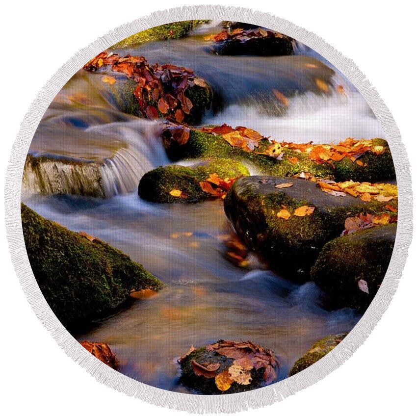 Landscape Round Beach Towel featuring the photograph Stepping Stones by Rebecca Higgins