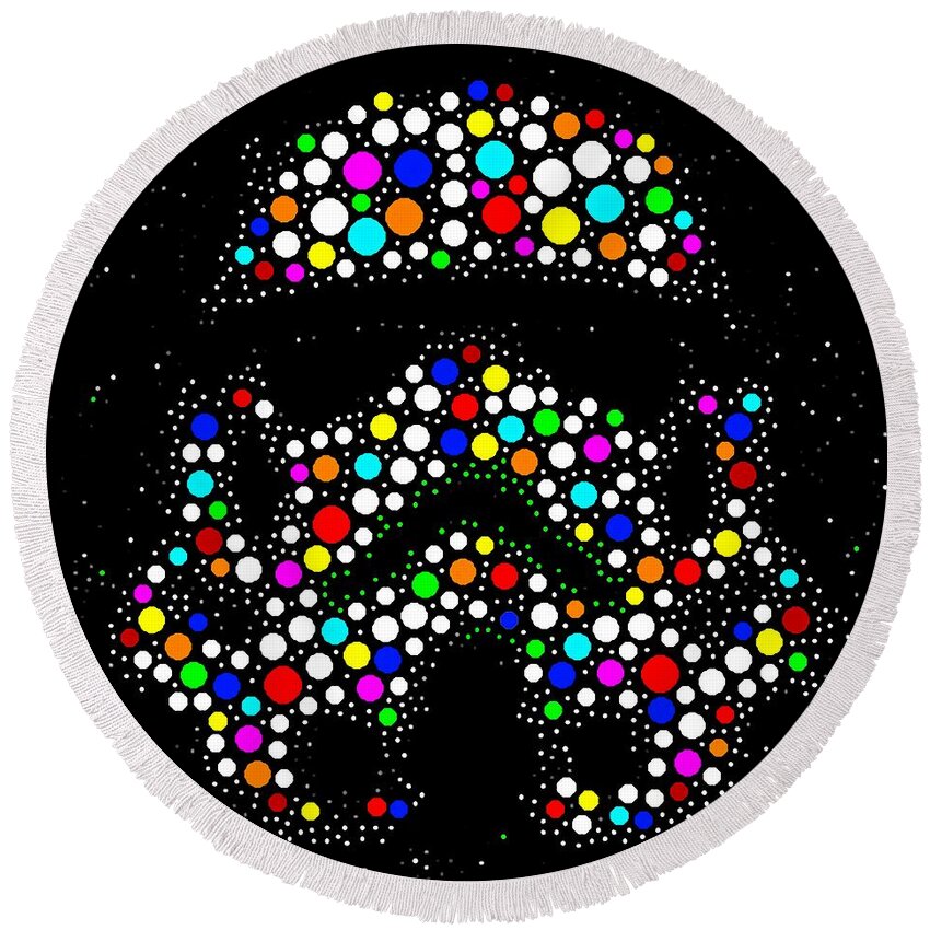 Stormtrooper Round Beach Towel featuring the painting Star Wars Stormtrooper by Saundra Myles