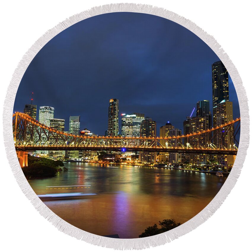2017 Round Beach Towel featuring the photograph Story Bridge lit up after dark #1 by Andrew Michael