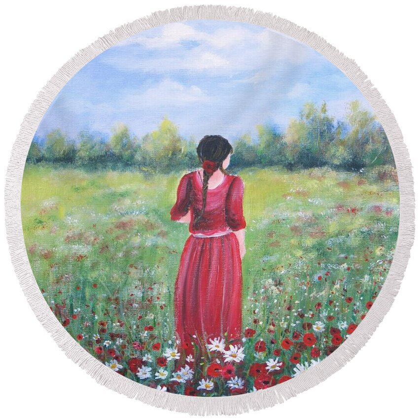 Landscape Round Beach Towel featuring the painting Summer day #2 by Vesna Martinjak