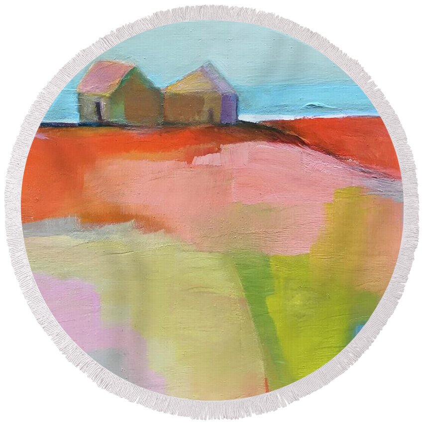 Landscape Round Beach Towel featuring the painting Summer Heat by Michelle Abrams