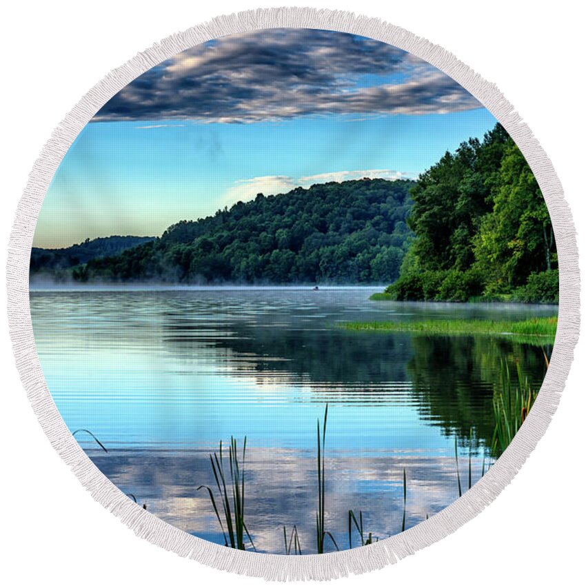 Big Ditch Lake Round Beach Towel featuring the photograph Summer Morning on the Lake #3 by Thomas R Fletcher