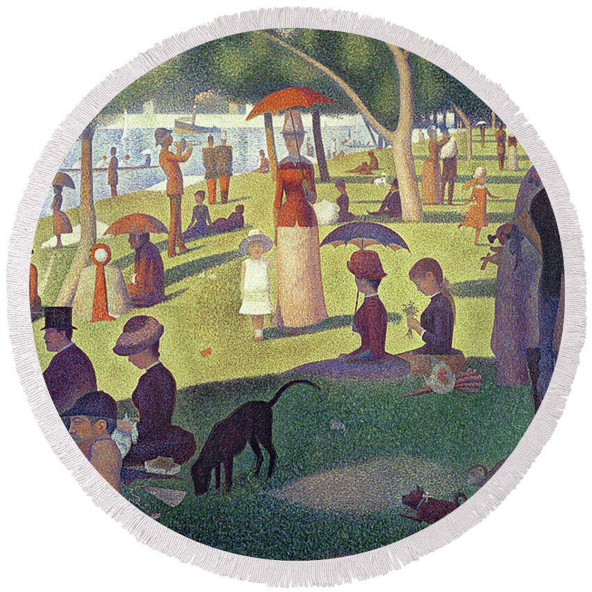 #faatoppicks Round Beach Towel featuring the painting Sunday Afternoon on the Island of La Grande Jatte by Georges Pierre Seurat