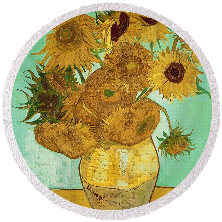 Sunflowers Round Beach Towel featuring the painting Sunflowers by Van Gogh by Vincent Van Gogh