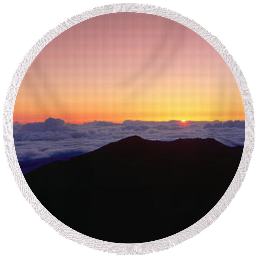 Photography Round Beach Towel featuring the photograph Sunrise Over Haleakala Volcano Summit #1 by Panoramic Images