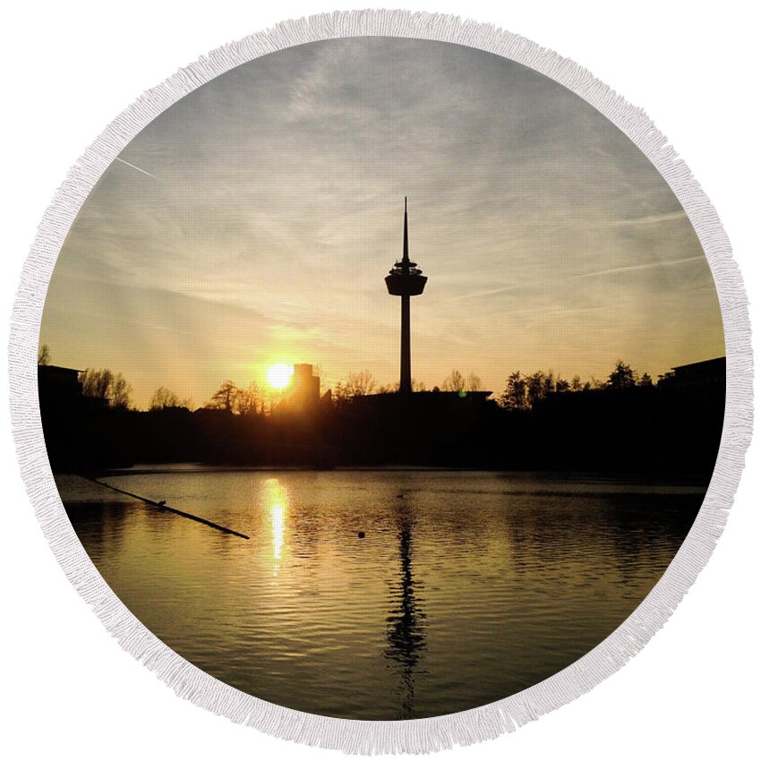 Cologne Round Beach Towel featuring the photograph Sunset in Cologne #1 by Cesar Vieira
