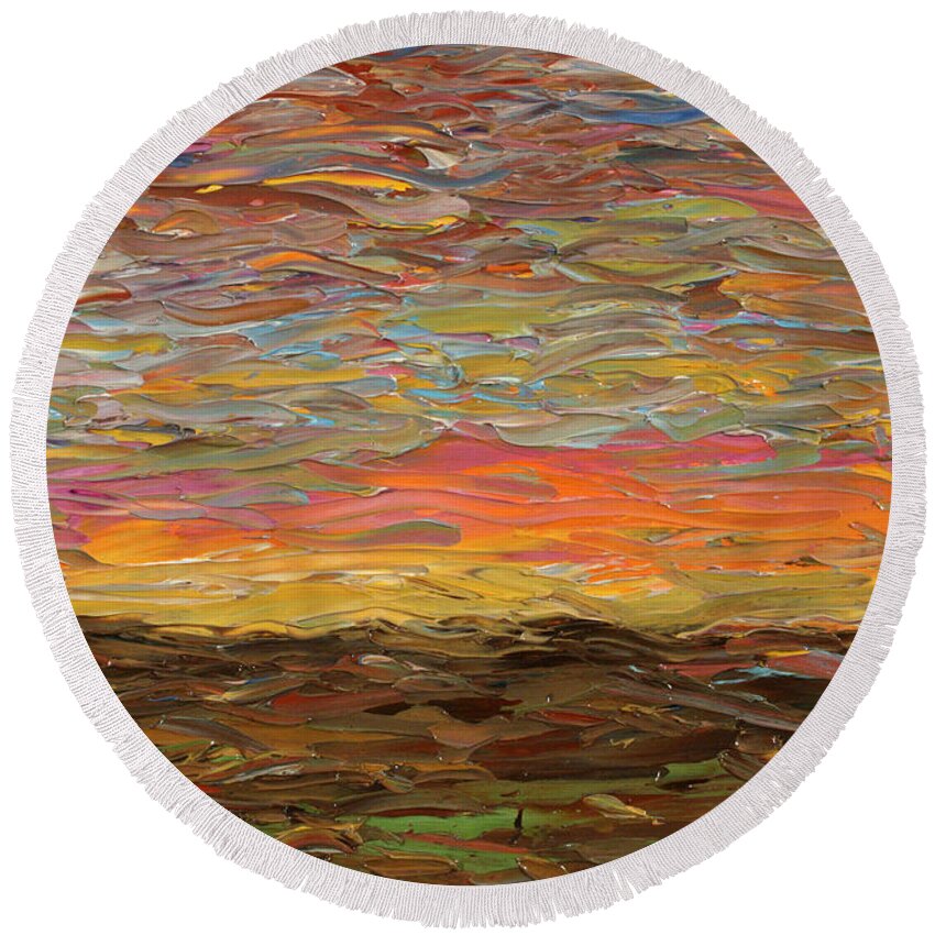 Sunset Round Beach Towel featuring the painting Sunset #1 by James W Johnson