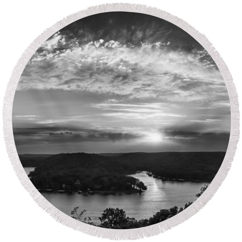 Niangua Round Beach Towel featuring the photograph Sunset on the Niangua #1 by Dennis Hedberg