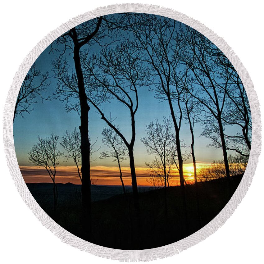 Sun Round Beach Towel featuring the photograph Sunset Trees #1 by George Taylor