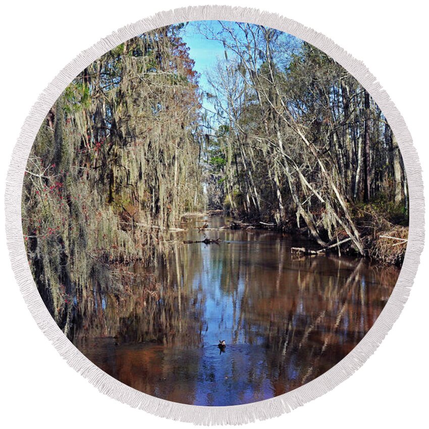 Nature Round Beach Towel featuring the photograph Swampy Creek #2 by Kay Lovingood