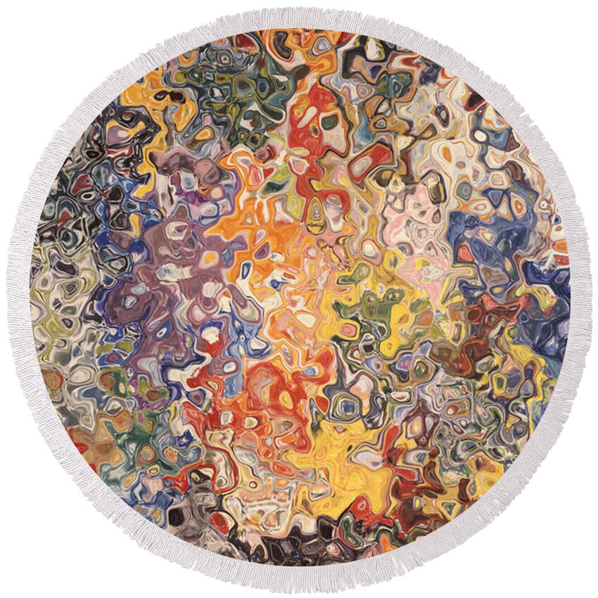 Digital Round Beach Towel featuring the painting Swirling Around in Muck #1 by Richard Baron