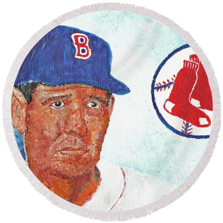 Ted Round Beach Towel featuring the painting Ted Williams #1 by William Bowers