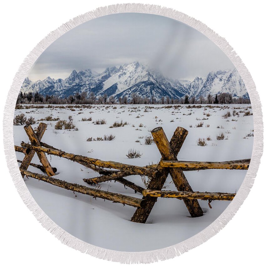 Mountains Round Beach Towel featuring the photograph Teton Chill by Gary Migues