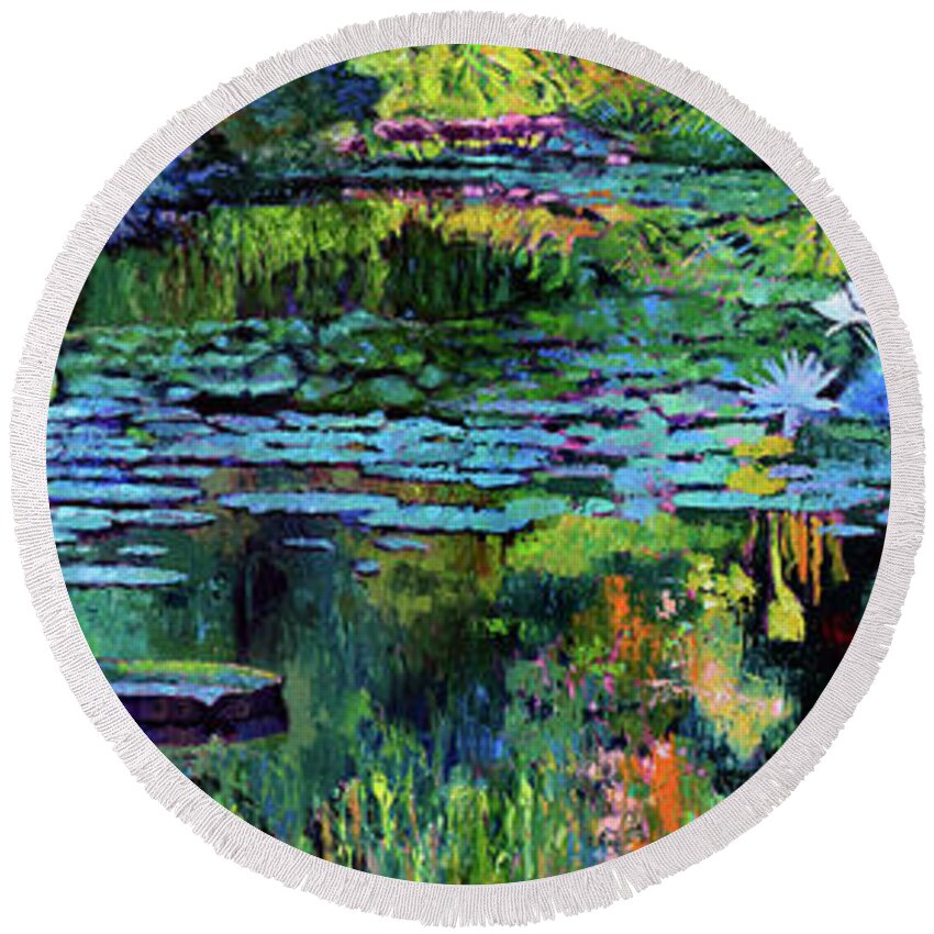 Garden Pond Round Beach Towel featuring the painting The Abstraction of Beauty #1 by John Lautermilch