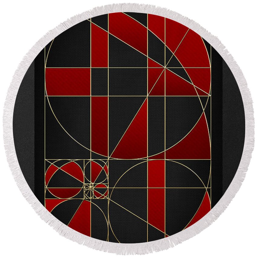 akashic Records By Serge Averbukh Round Beach Towel featuring the photograph The Alchemy - Divine Proportions - Red on Black #1 by Serge Averbukh