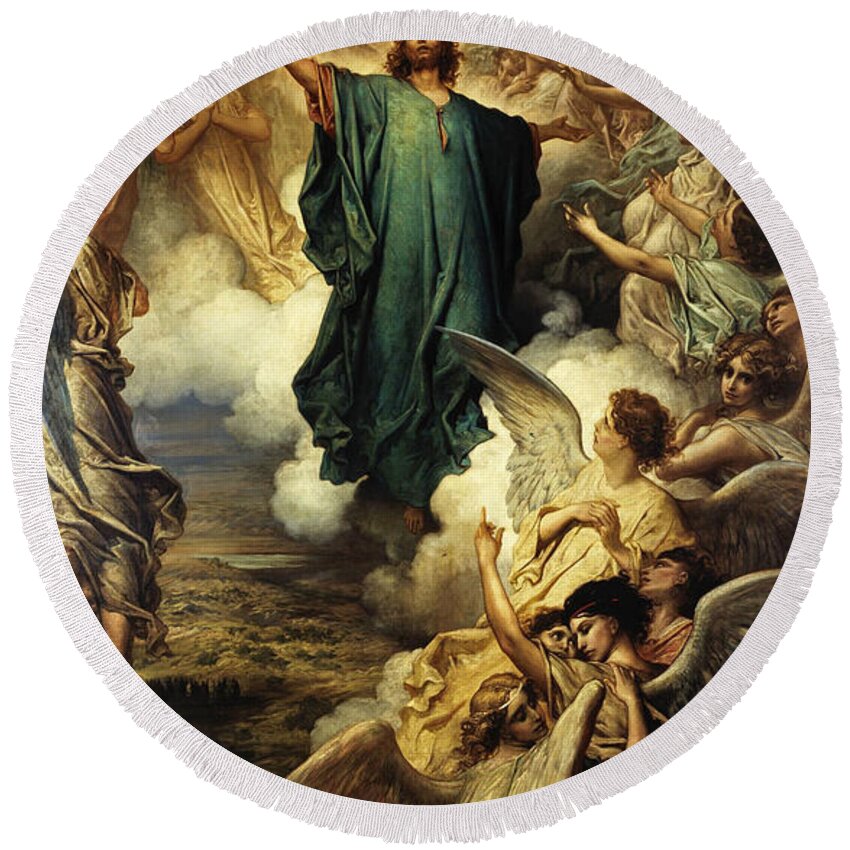 Gustave Dore Round Beach Towel featuring the painting The Ascension #2 by Gustave Dore