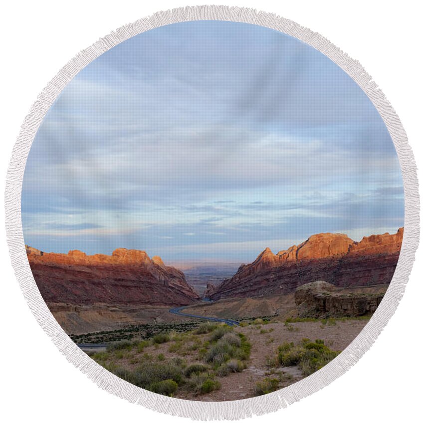  Round Beach Towel featuring the photograph The Castles Near Green River Utah #1 by Carl Wilkerson