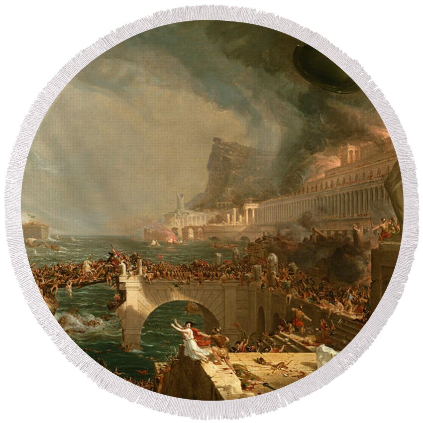 Thomas Cole Round Beach Towel featuring the painting The Course of Empire. Destruction #1 by Thomas Cole