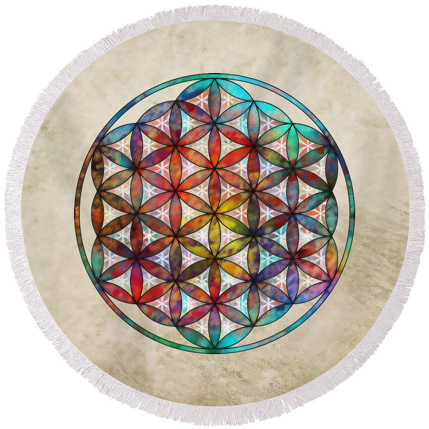 Flower Of Life Round Beach Towel featuring the digital art The Flower of Life #1 by Klara Acel