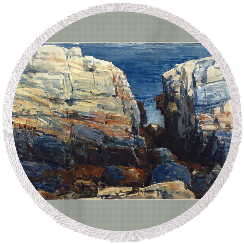 Frederick Childe Hassam (american Round Beach Towel featuring the painting The Gorge Appledore #1 by MotionAge Designs