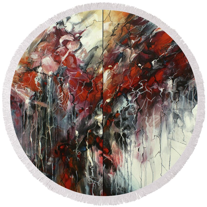 Abstract Round Beach Towel featuring the painting The Heart of Chaos by Michael Lang