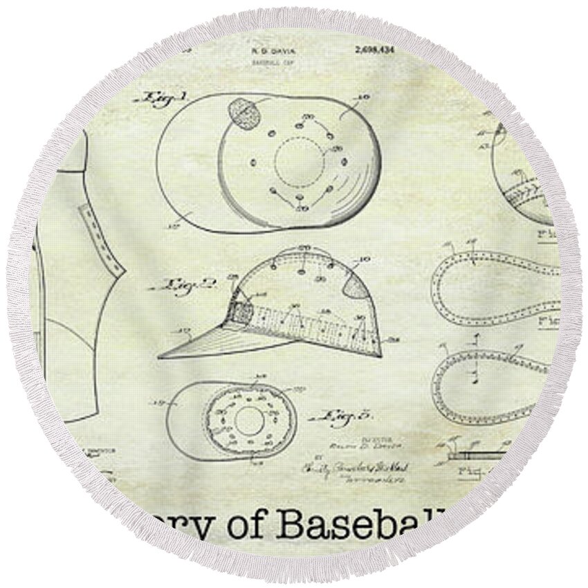 Baseball Patent Round Beach Towel featuring the photograph The History of Baseball Patents #2 by Jon Neidert