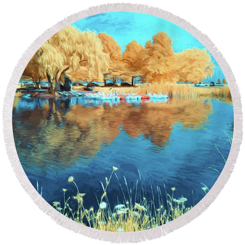 Painterly Round Beach Towel featuring the photograph The Lagoon - 1 #1 by John Roach
