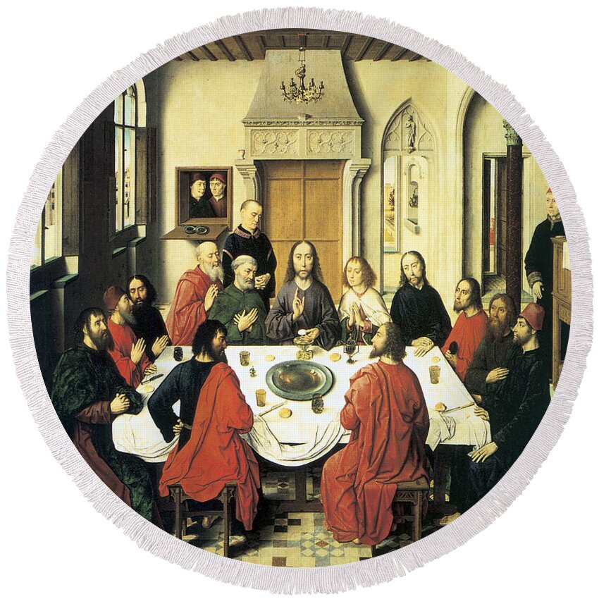 The Last Supper Round Beach Towel featuring the painting The Last Supper #2 by Dieric Bouts