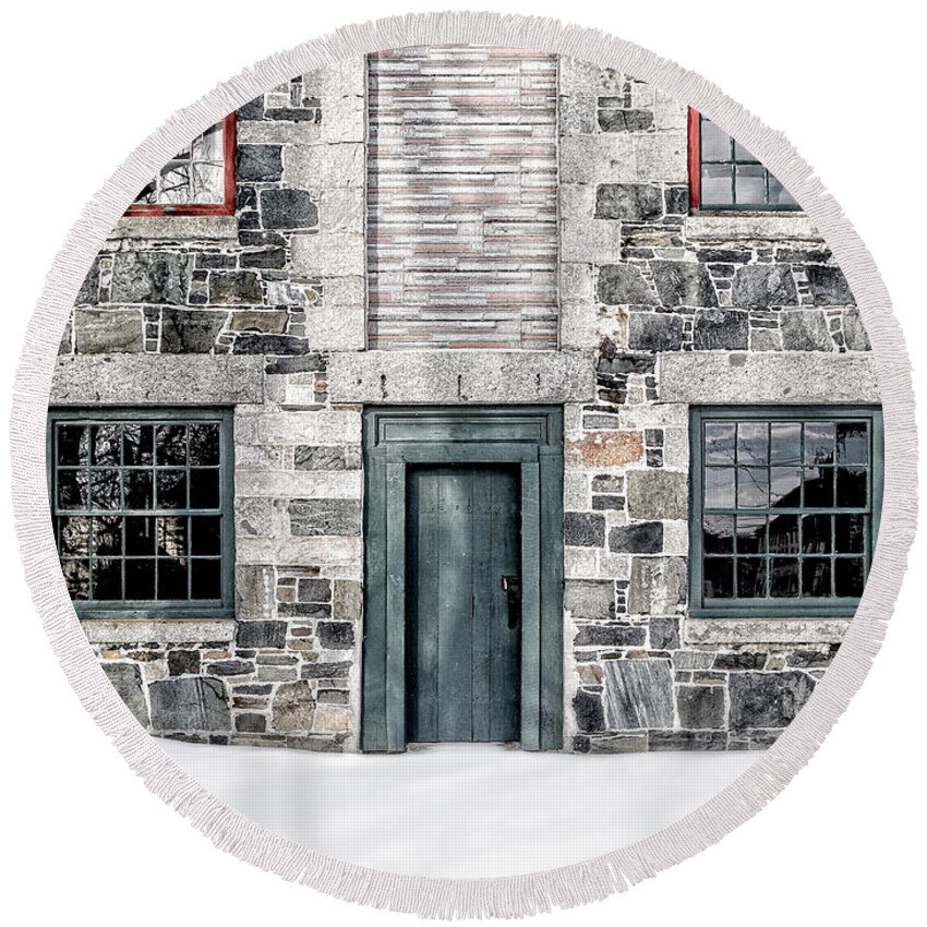 Barn Round Beach Towel featuring the photograph The Stone Mill Enfield NH #2 by Edward Fielding