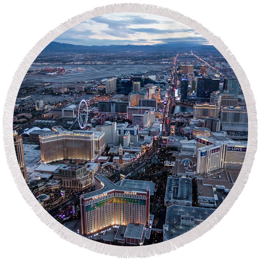 Las Vegas Round Beach Towel featuring the photograph The Strip at night, Las Vegas #1 by PhotoStock-Israel