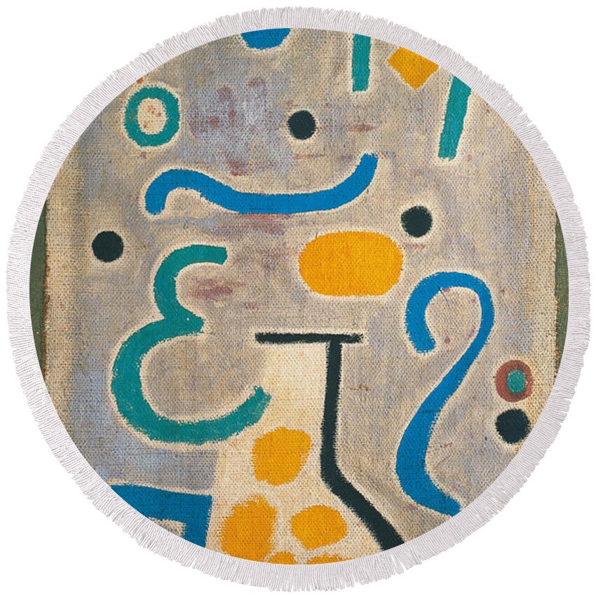 Paul Klee Round Beach Towel featuring the painting The Vase #1 by Paul Klee
