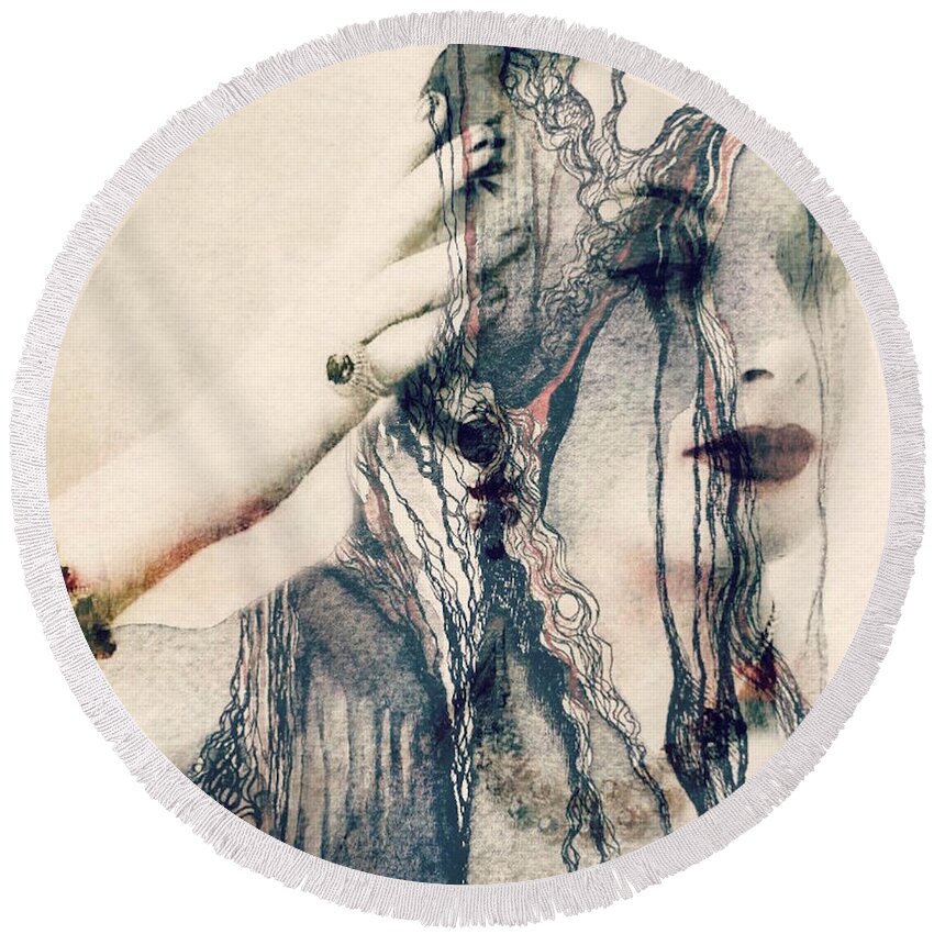 Woman Round Beach Towel featuring the mixed media The Way We Were #1 by Paul Lovering