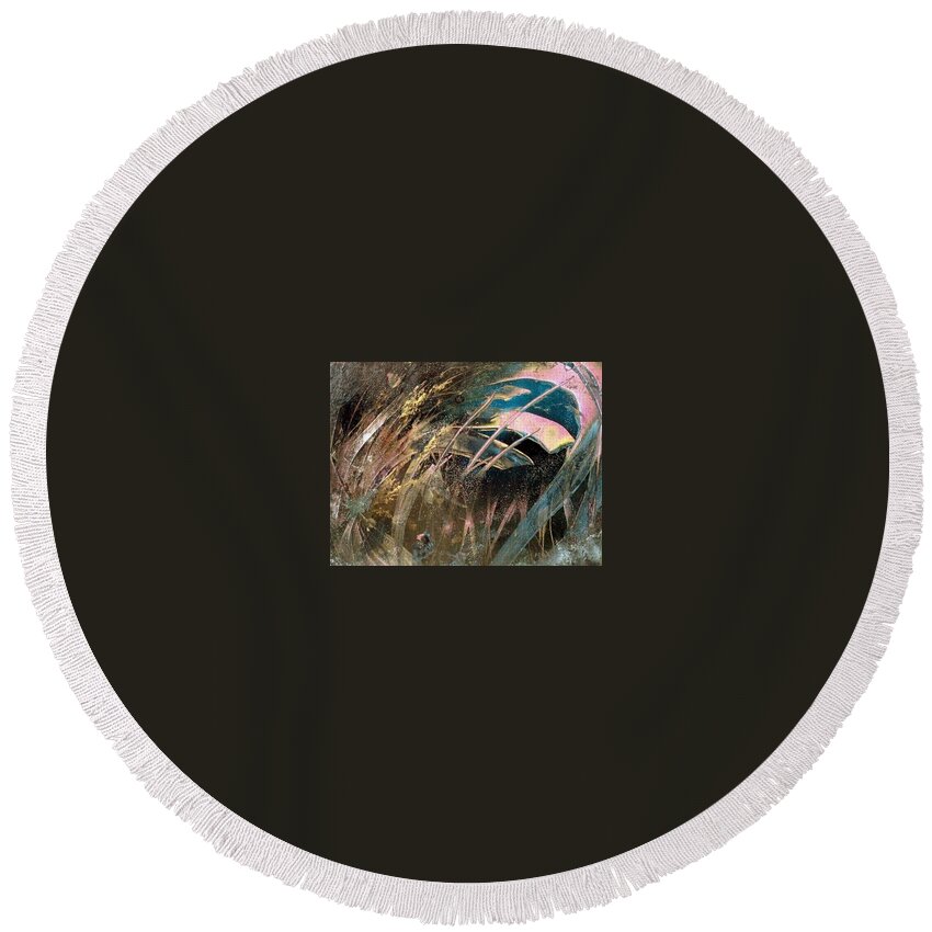 Abstract Round Beach Towel featuring the painting The Weeds #2 by Gerry Smith
