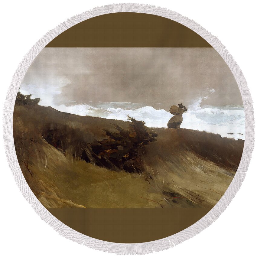 Winslow Homer Round Beach Towel featuring the painting The West Wind #1 by Winslow Homer