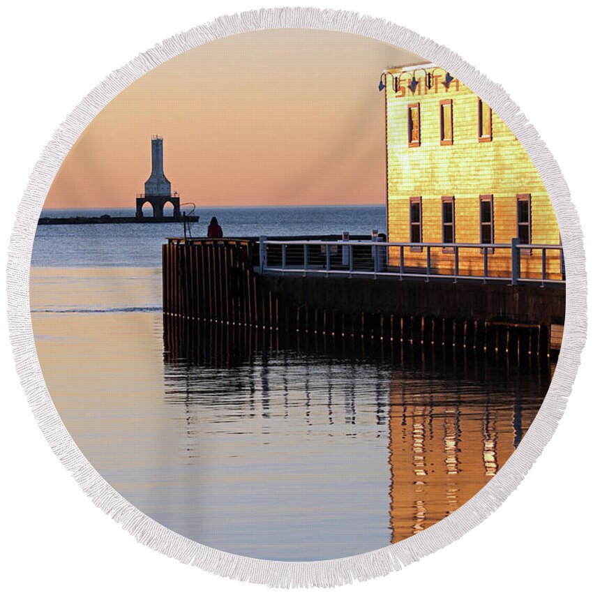 Port Washington Round Beach Towel featuring the photograph Time to reflect by Eric Curtin