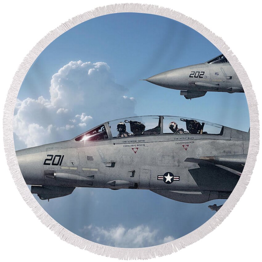F-14 Tomcat Round Beach Towel featuring the digital art Top Guns #1 by Airpower Art