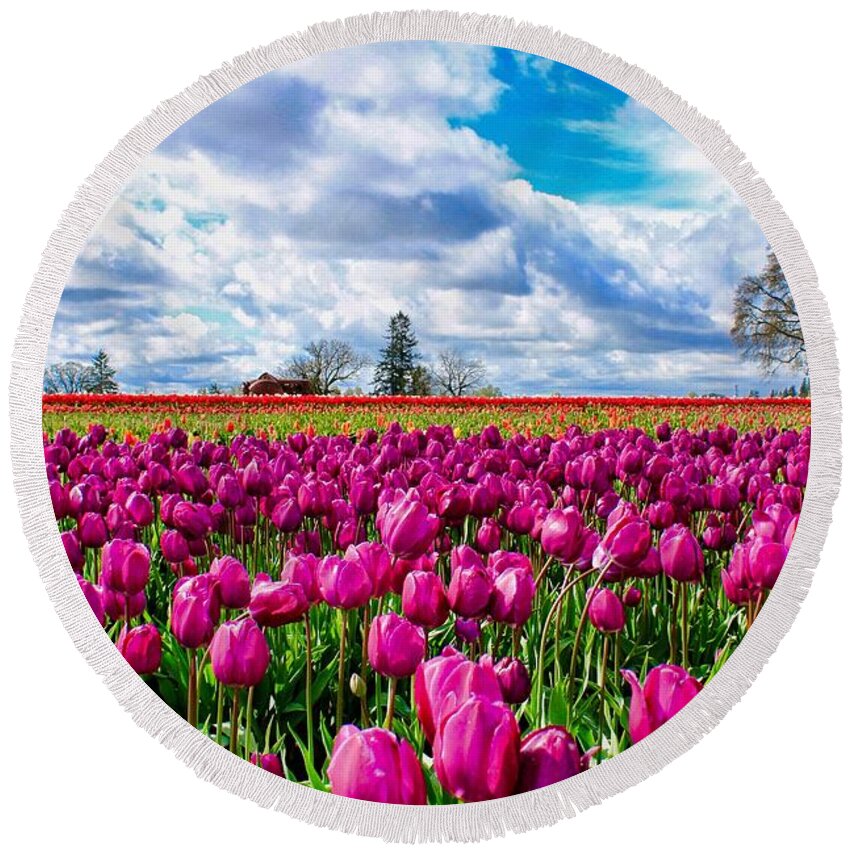Tulips Round Beach Towel featuring the photograph Tulip Field #2 by Brian Eberly