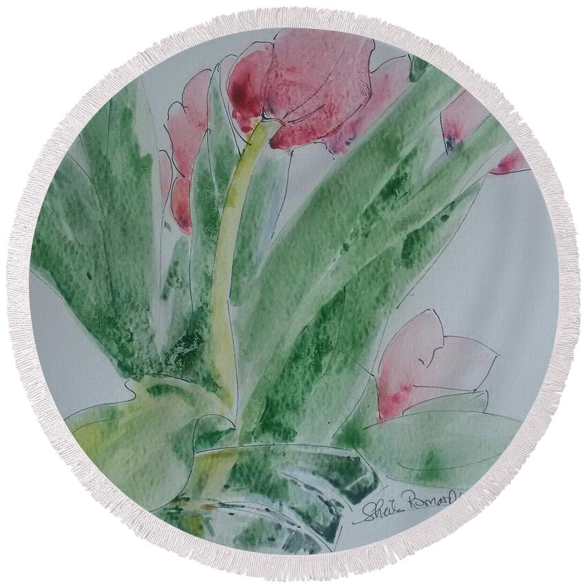 Tulips Round Beach Towel featuring the painting Tulips by Sheila Romard