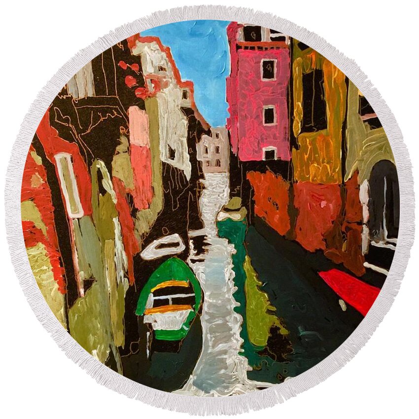Venice Italy Round Beach Towel featuring the painting Unfinished Venice Italy #2 by Neal Barbosa