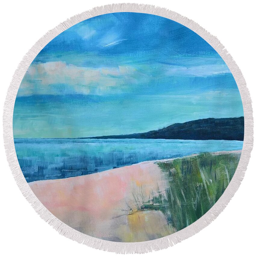 Acrylic Painting Round Beach Towel featuring the painting Elk Rapids, Lake Michigan by Lisa Dionne