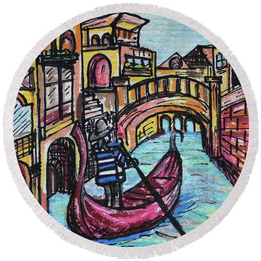 Painting Round Beach Towel featuring the painting Venice #1 by Art By Naturallic