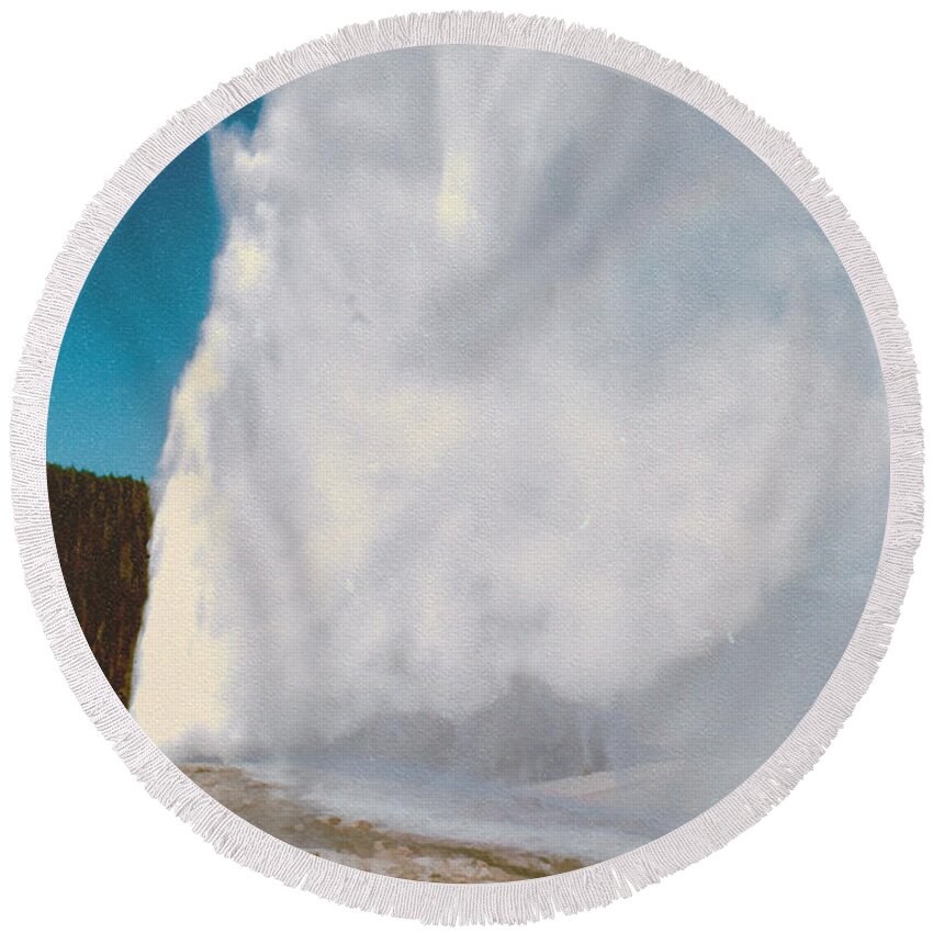  Round Beach Towel featuring the digital art Vintage Old Faithful #2 by Cathy Anderson