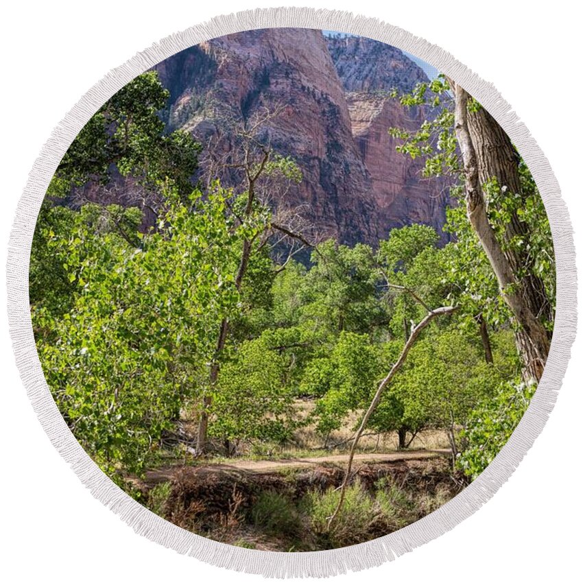 Utah Round Beach Towel featuring the photograph Virgin River at Zion #1 by Peggy Hughes